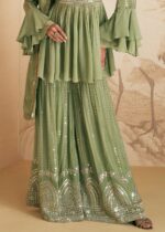 Olive Green Embroidered Sharara