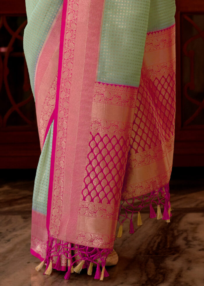 Pastel Green Zari Woven Georgette Saree