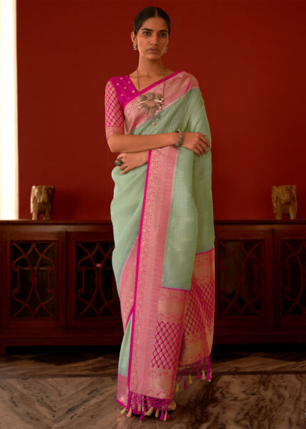 Pastel Green Zari Woven Georgette Saree