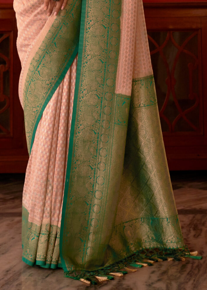 Peachy Pink Zari Woven Georgette Saree