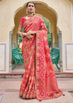 Pink Orange Banarasi Silk Saree