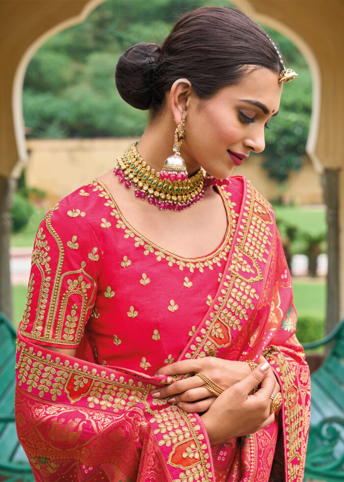 Pink Orange Banarasi Silk Saree