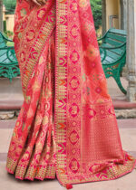 Pink Orange Banarasi Silk Saree