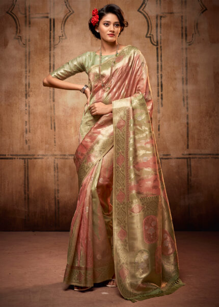 Rose Pink Banarasi Organza Saree