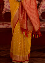 Saffron Yellow Zari Woven Georgette Saree