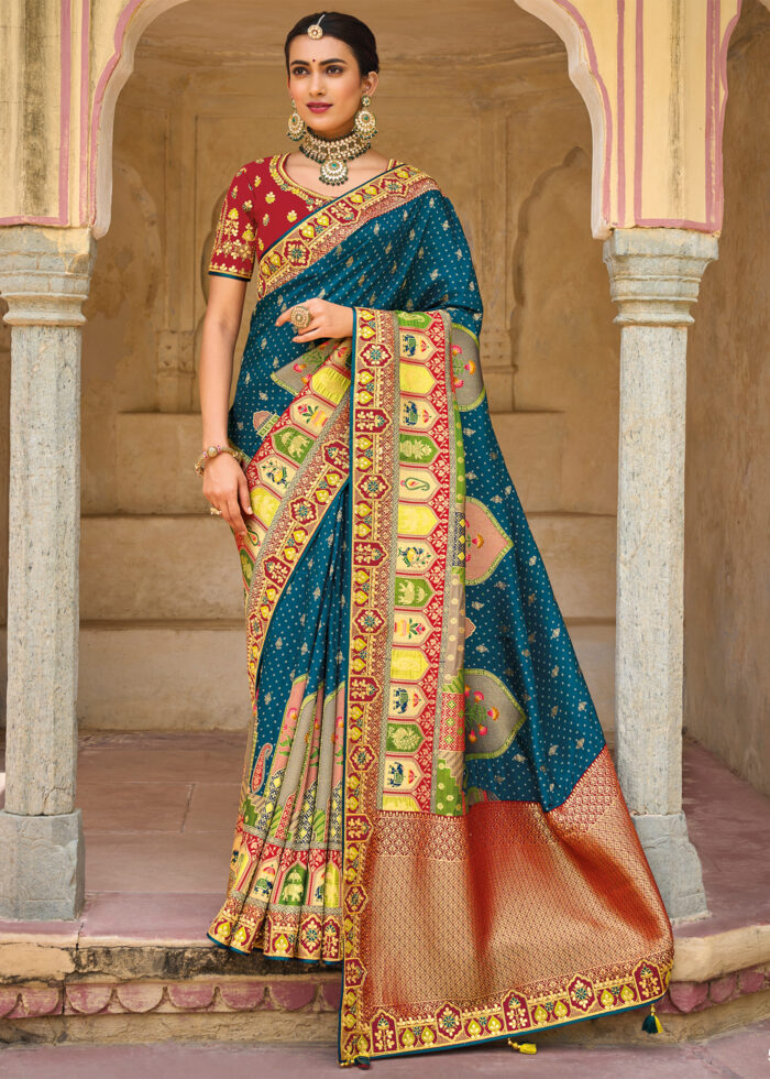 Sea Blue Banarasi Silk Saree