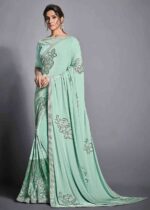 Seafoam Green Designer Lycra Saree