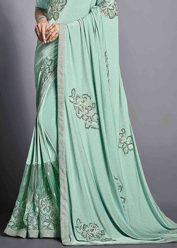 Seafoam Green Designer Lycra Saree