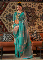 Teal Blue Banarasi Saree