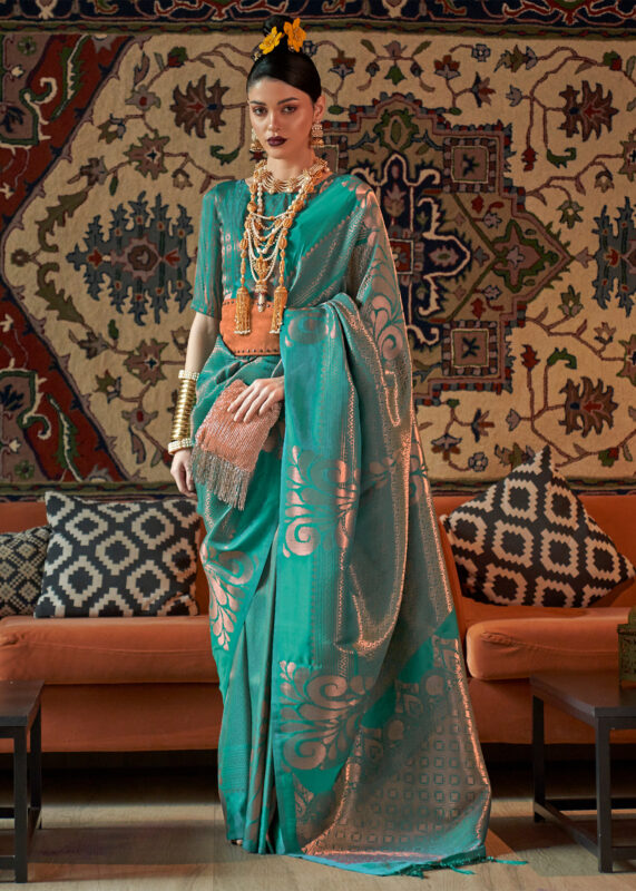 Teal Blue Banarasi Saree