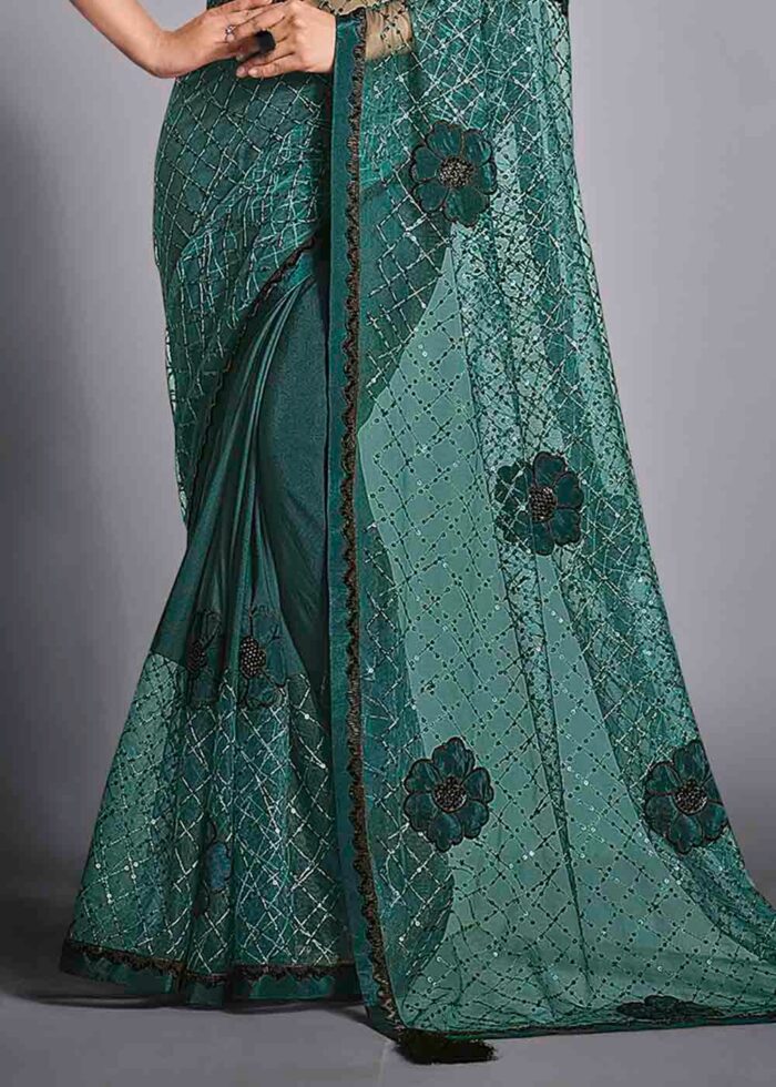 Teal Green Designer Lycra Saree