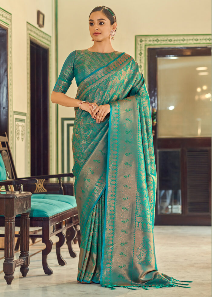 Teal Green Kanjivaram Saree