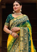 Yellow Ocean Blue Banarasi Saree