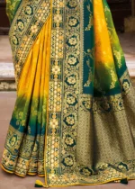 Yellow Ocean Blue Banarasi Saree