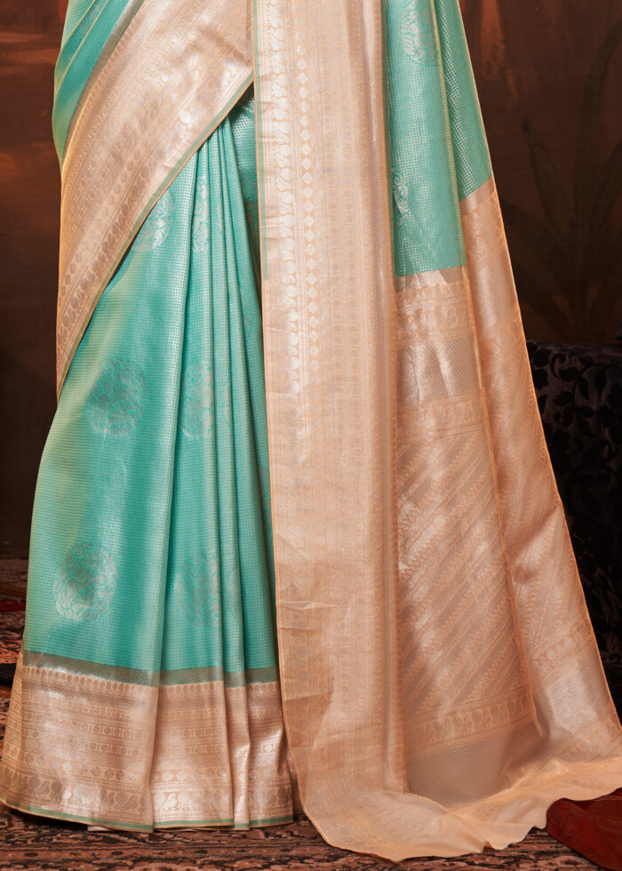 Aqua Green Woven Kanjivaram Silk Saree