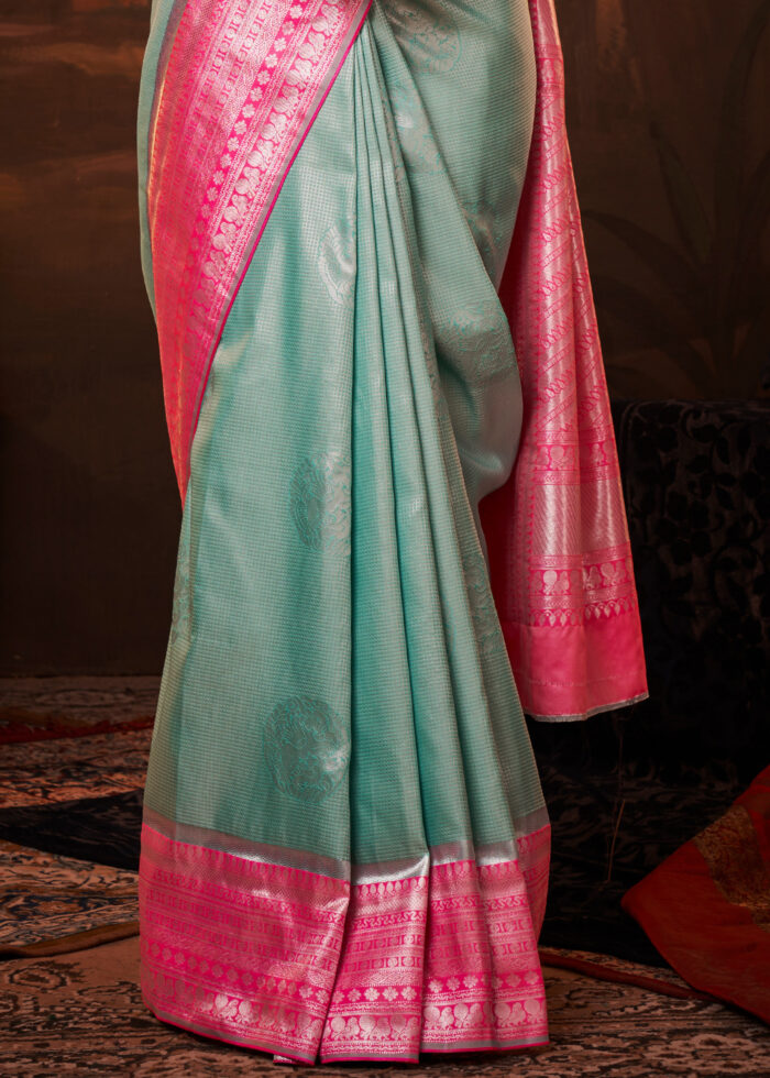 Aruba Blue Woven Kanjivaram Silk Saree