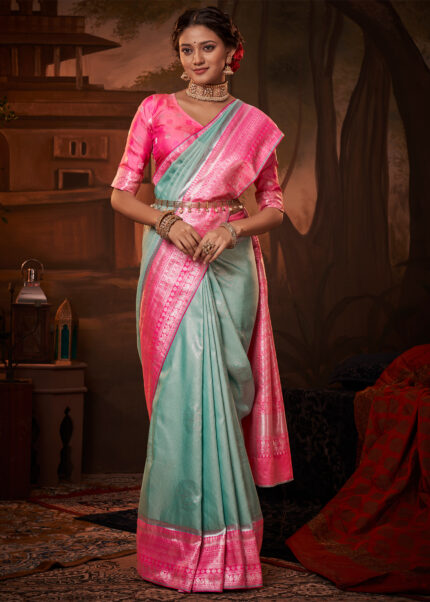 Aruba Blue Woven Kanjivaram Silk Saree