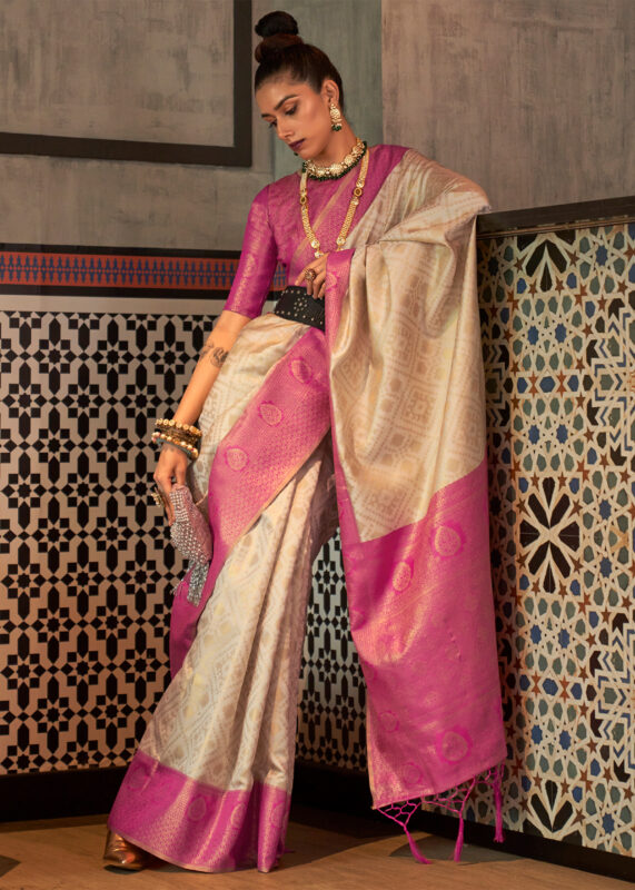 Beige Banarasi Silk Saree