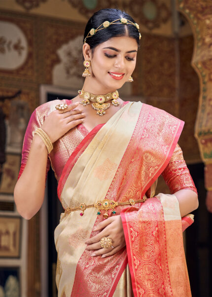 Beige Banarasi Tissue Silk Saree