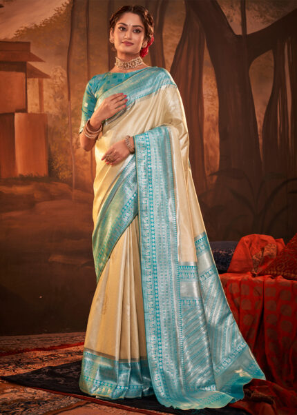 Beige Woven Kanjivaram Silk Saree