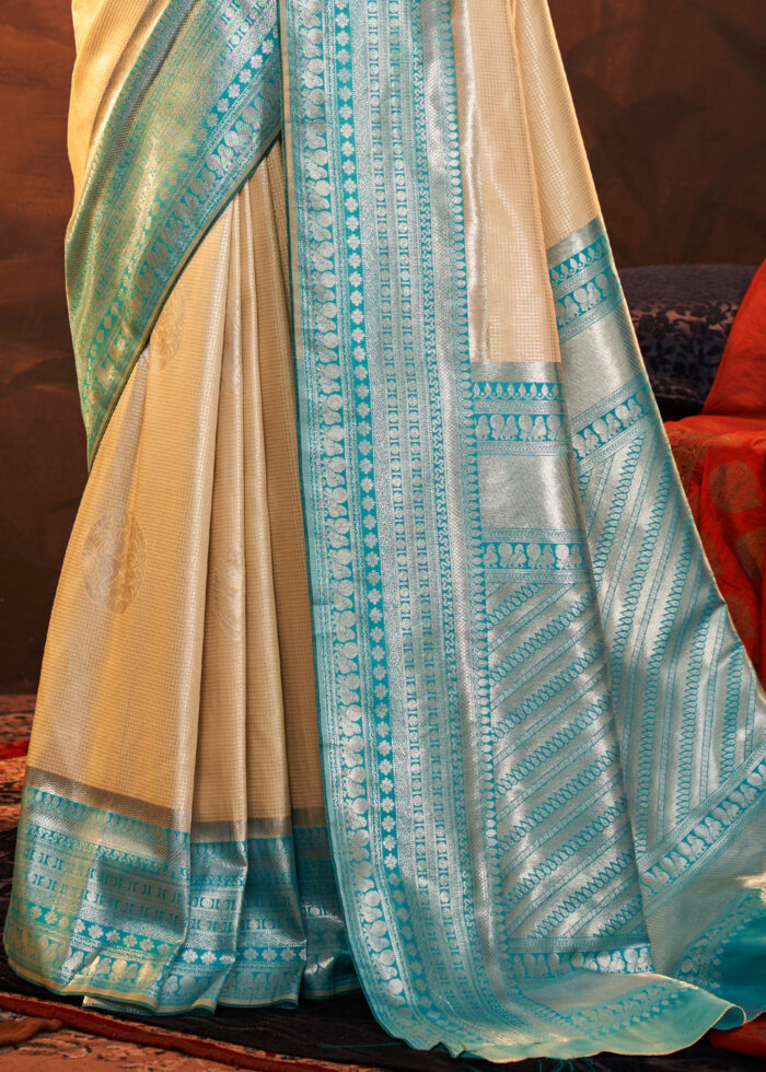 Beige Woven Kanjivaram Silk Saree