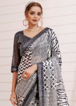 Black White Designer Sequins Saree