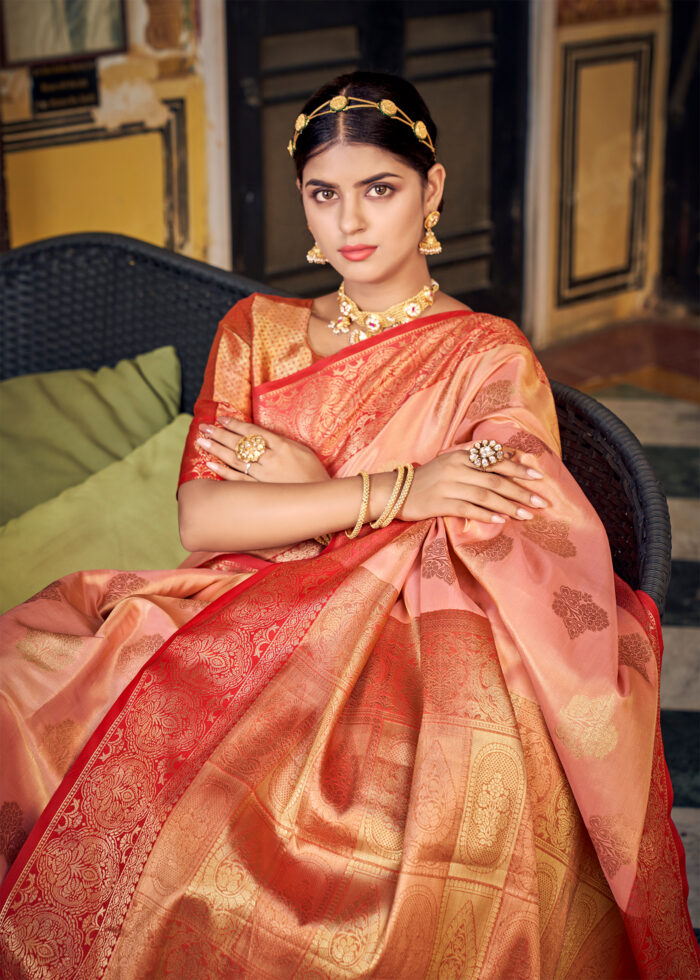 Blush Peach Banarasi Tissue Silk Saree