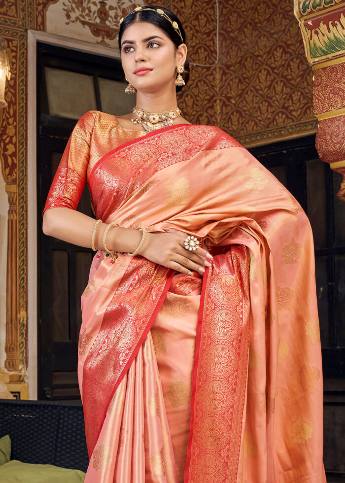 Blush Peach Banarasi Tissue Silk Saree