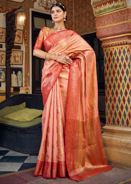 Blush Peach Banarasi Tissue Silk Saree