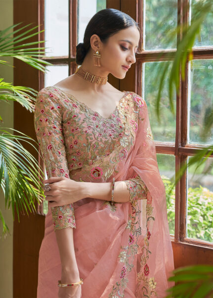 Contessa Pink Embroidered Organza Saree