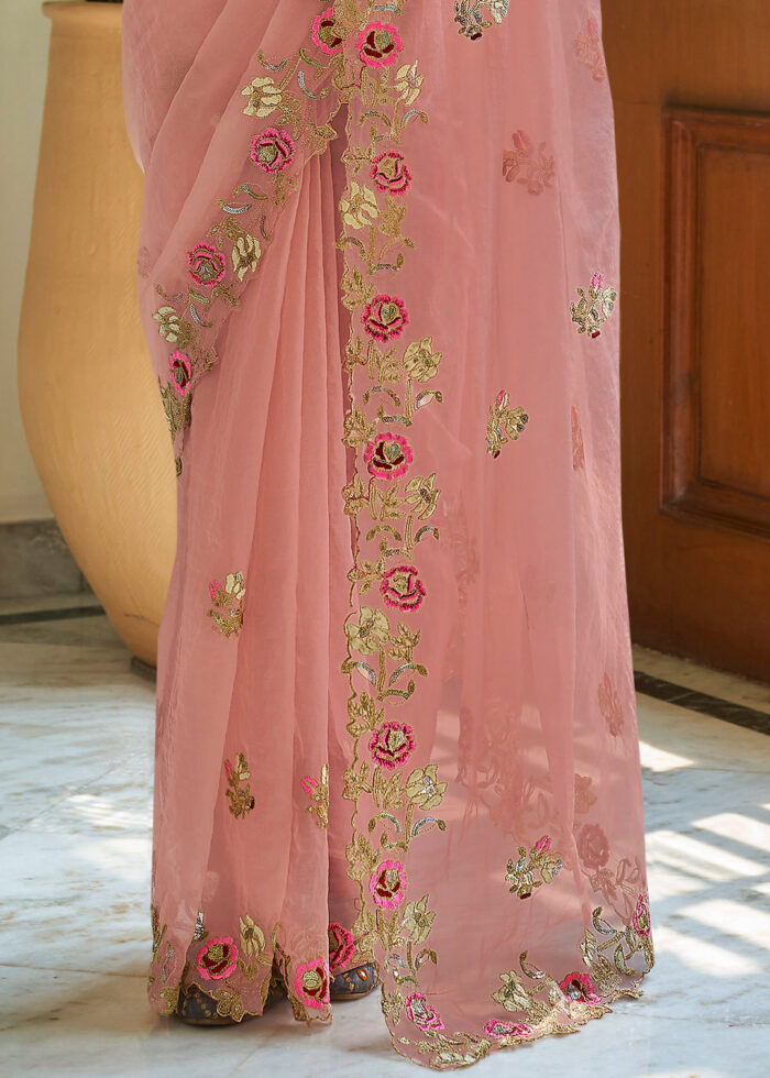 Contessa Pink Embroidered Organza Saree