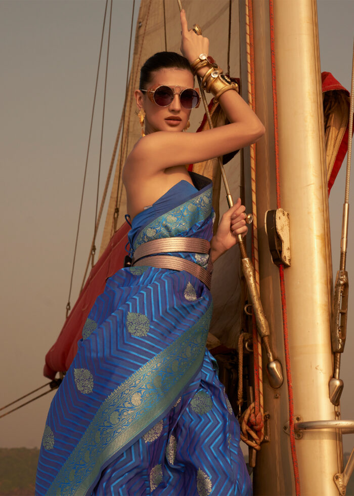 Dazzling Blue Banarasi Satin Silk Saree