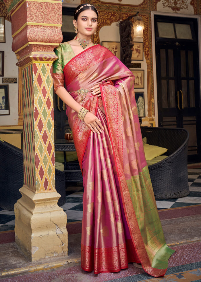 Dusty Pink Banarasi Tissue Silk Saree