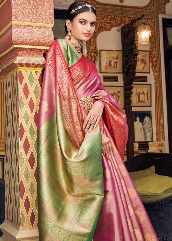 Dusty Pink Banarasi Tissue Silk Saree