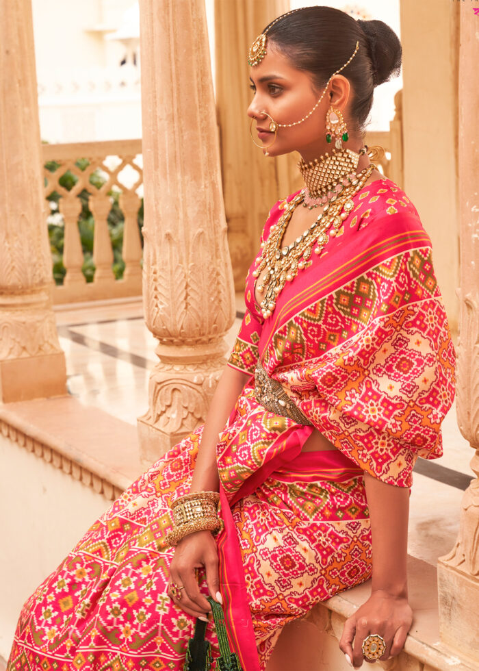 Flamingo Pink Printed Patola Saree