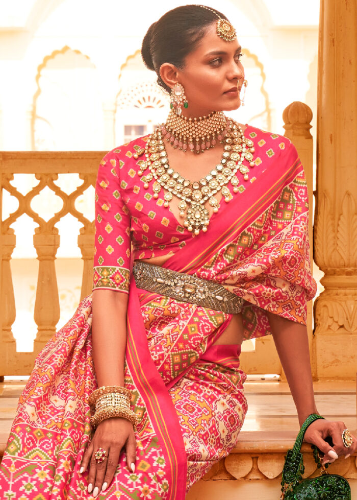 Flamingo Pink Printed Patola Saree