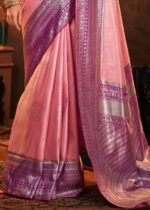 Flamingo Pink Woven Kanjivaram Silk Saree