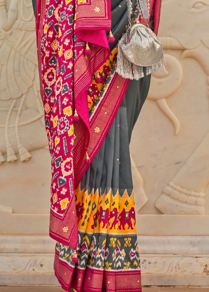 Gray Printed Patola Silk Saree