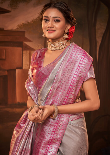 Gray Woven Kanjivaram Silk Saree