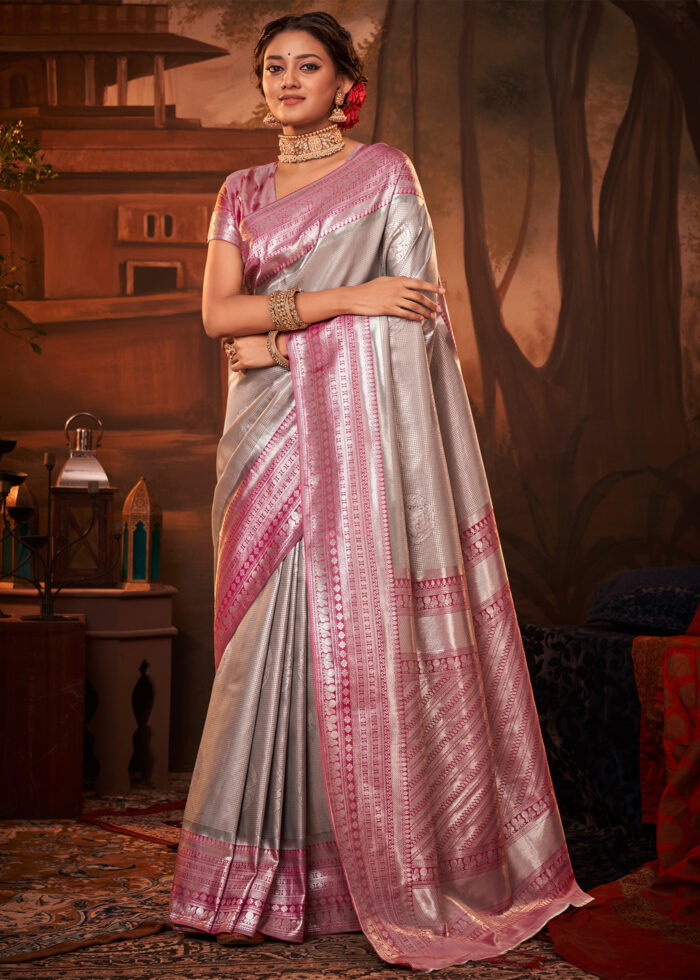 Gray Woven Kanjivaram Silk Saree