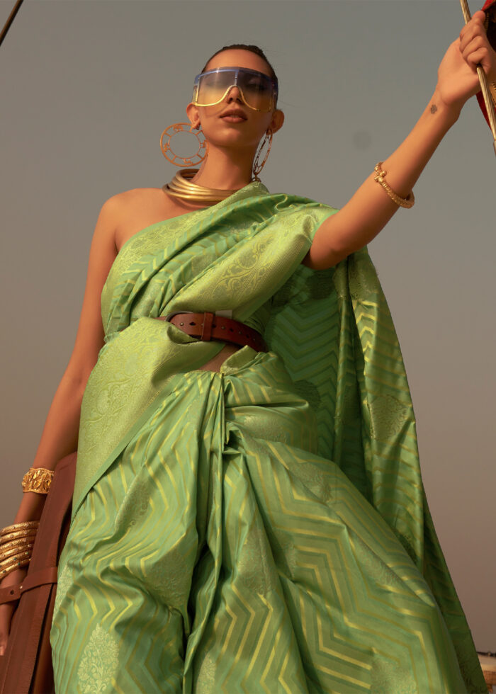 Leaf Green Banarasi Satin Silk Saree