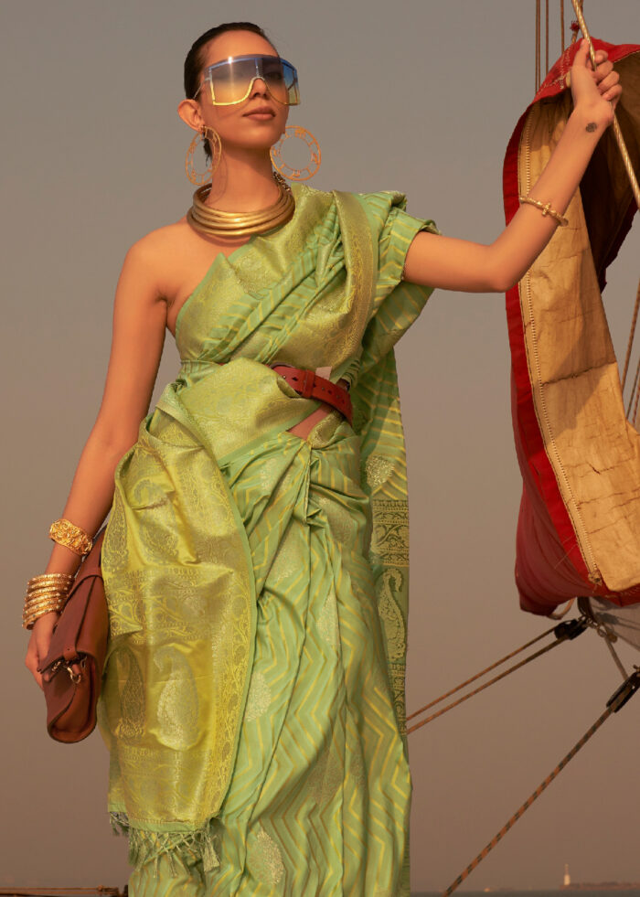 Leaf Green Banarasi Satin Silk Saree