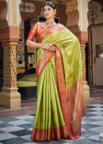 Lime Green Banarasi Tissue Silk Saree