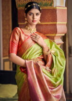 Lime Green Banarasi Tissue Silk Saree