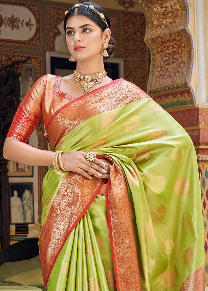 Lime Green Banarasi Tissue Silk Saree