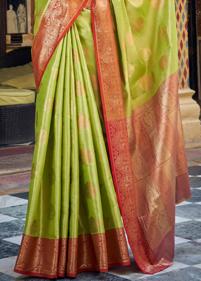 Lime Green Banarasi Tissue Silk Saree