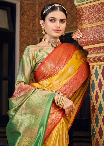 Marigold Yellow Banarasi Tissue Silk Saree