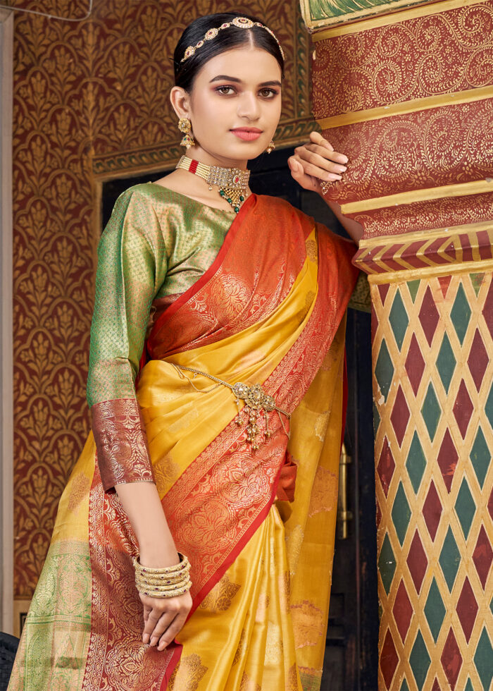 Marigold Yellow Banarasi Tissue Silk Saree