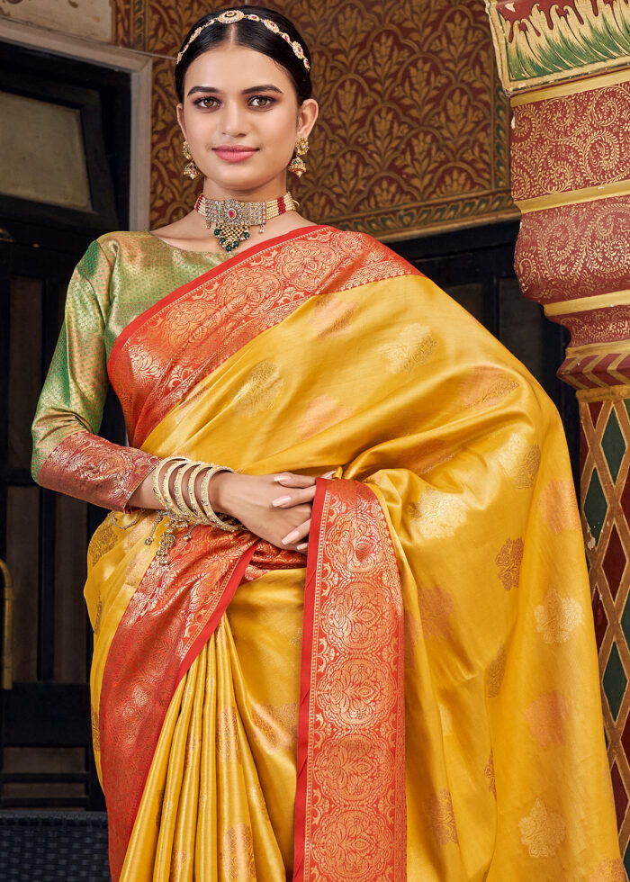 Marigold Yellow Banarasi Tissue Silk Saree