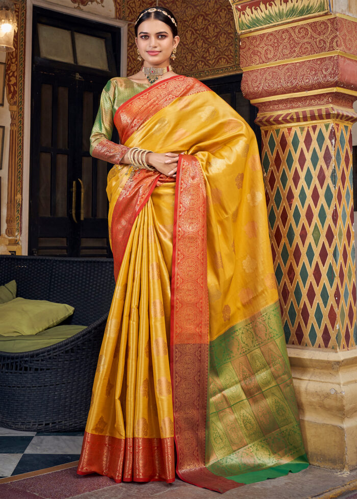 Marigold Yellow Banarasi Tissue Silk Saree